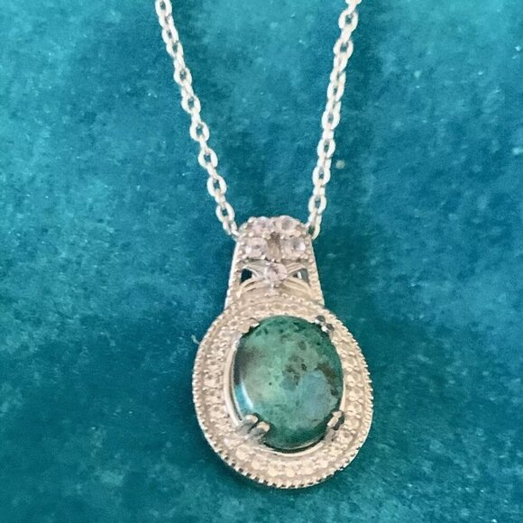 Sterling silver pendant necklace - Green stone - Malachite possibly 19 in chain - Picture 4 of 4